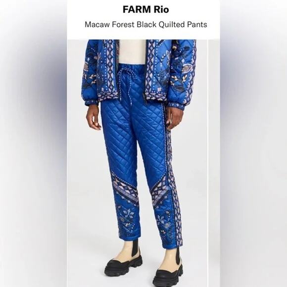 FARM RIO NWT $255 Macaw Quilted Ankle Pants Cobalt Blue Women's Size S